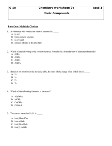 Ionic Compounds Chemistry Worksheet - High School