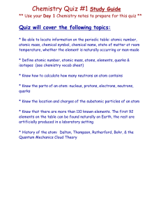 Chemistry Quiz #1 Study Guide: Atomic Structure & Periodic Table