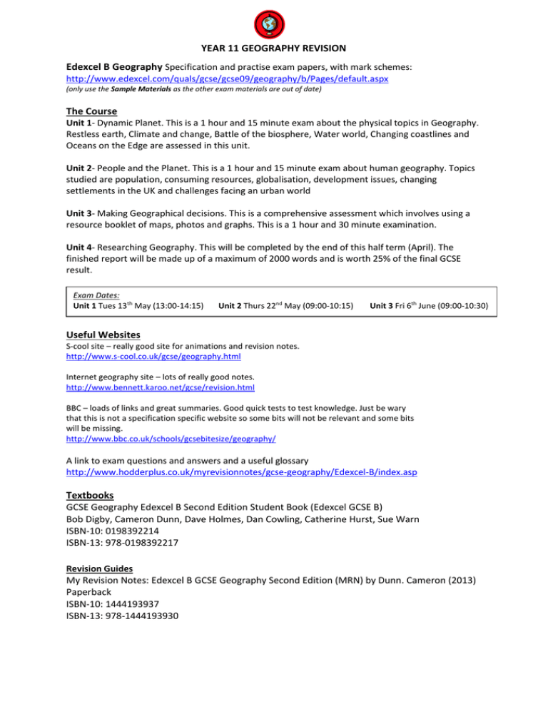 YEAR 11 GEOGRAPHY REVISION Edexcel B Geography