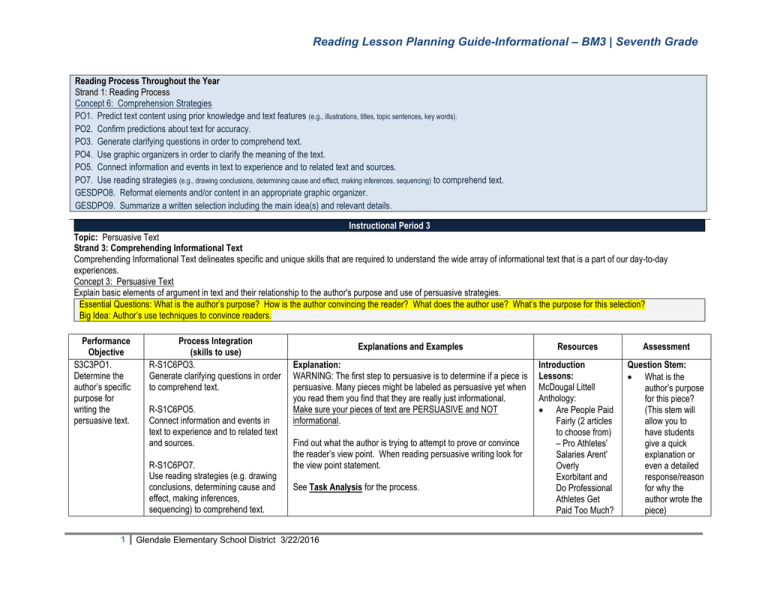 7 Seventh Grade Lesson Planning Guide