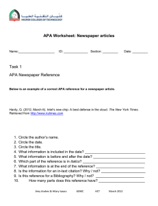 APA Newspaper Article Referencing Worksheet