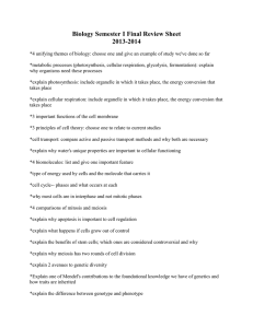 Biology Semester I Final Review Sheet