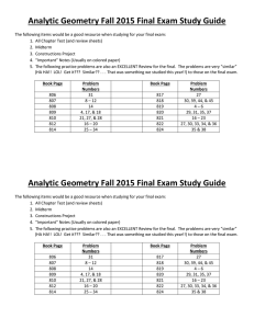 Analytic Geometry Final Exam Study Guide Fall 2015