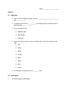 Traffic Signs and Signals Worksheet