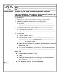 Chapter 4, Section 2 Colonial Trade Notes: The Growth of Trade