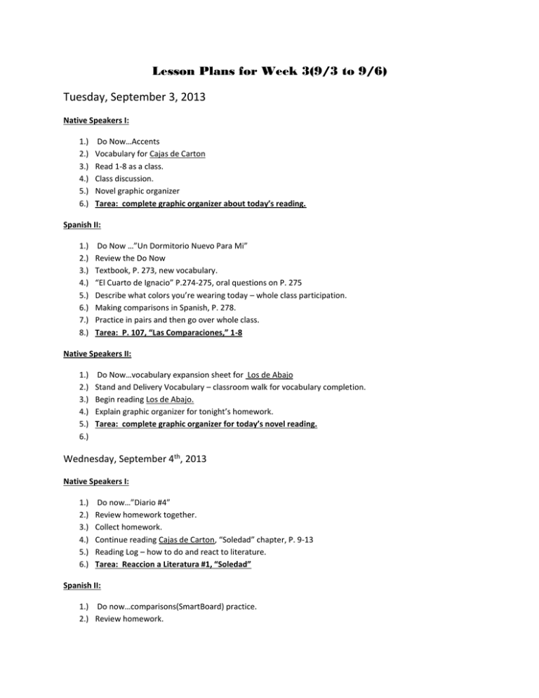 Lesson Plans And Homework For This Week