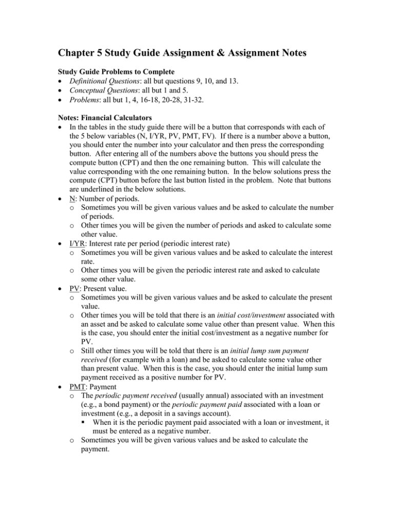 Ch. 5 Study Guide Assisted Solutions