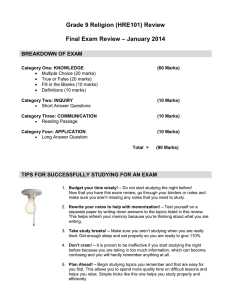 Grade 9 Religion Exam Review - HRE101