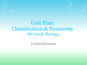 7th Grade Biology: Classification & Taxonomy Unit Plan