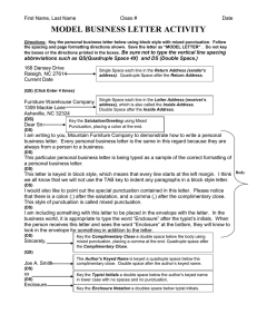 Model Business Letter Activity: Block Style & Punctuation