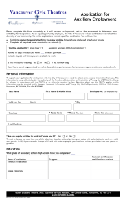 Application for - City of Vancouver