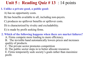 Public Goods, Market Failures, Externalities Quiz