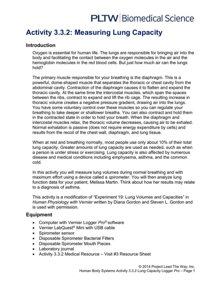 Activity 3.3.2: Measuring Lung Capacity Introduction