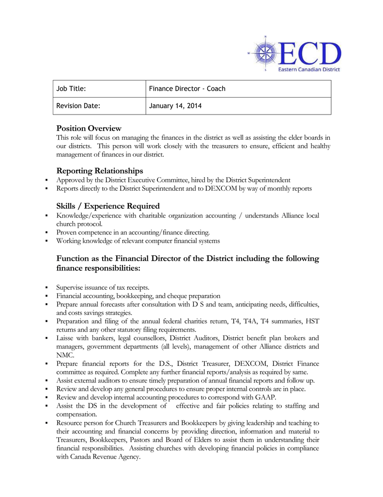 Finance Director-Coach Detailed Job Description