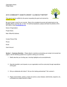2015 Community Assets Grant Closeout Report