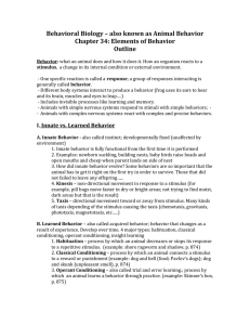 Behavioral Biology: Elements of Behavior Outline