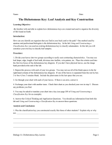 Dichotomous Key: Leaf Analysis Lab Worksheet