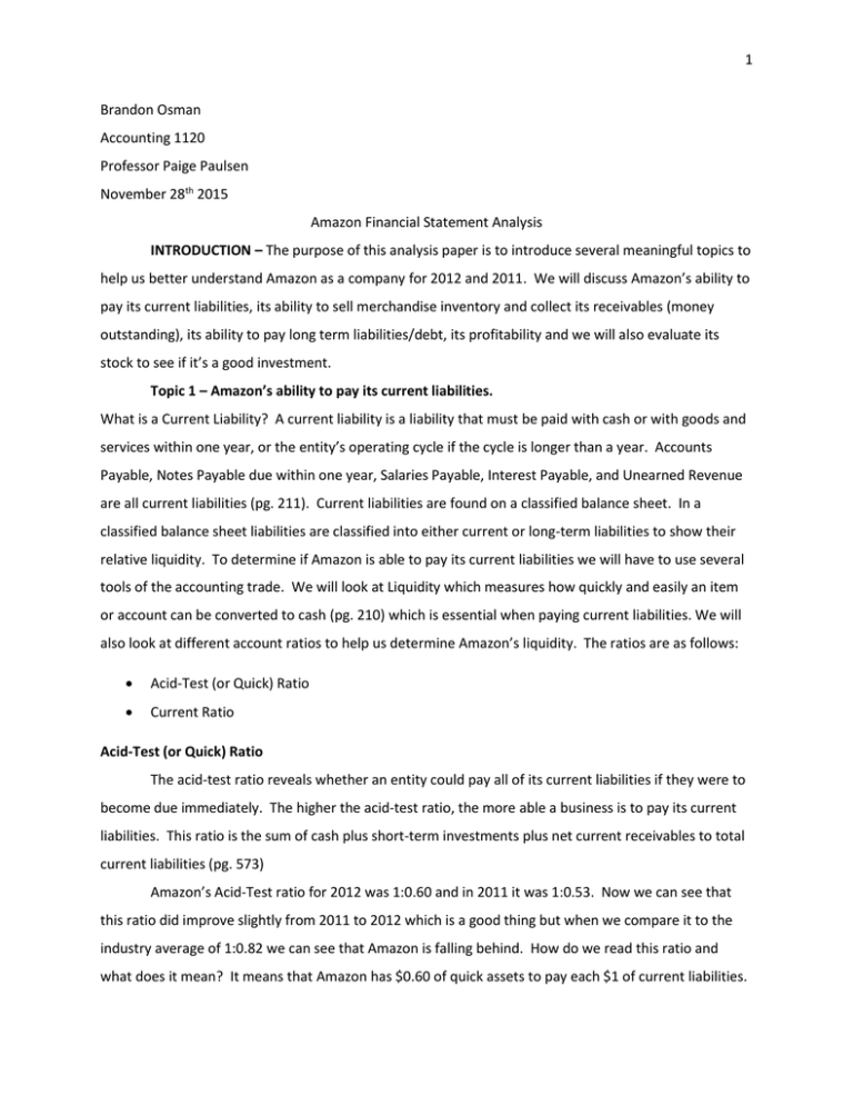 Amazon Financial Statement Analysis 2011-2012