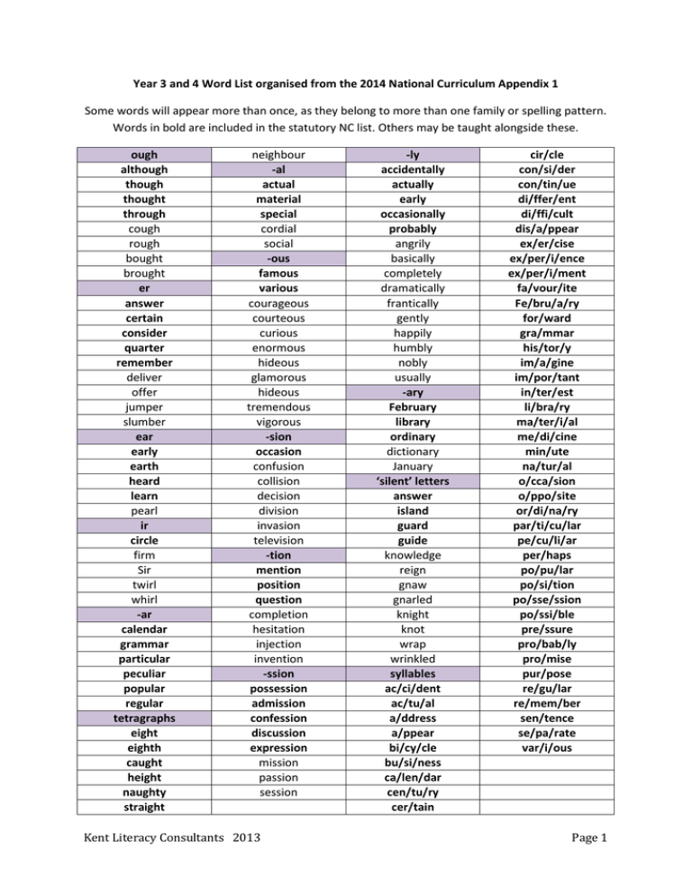 Year 3 And 4 Word List