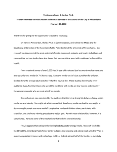 Testimony of Amy B. Jordan, Ph.D. To the Committee on Public