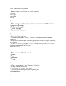 Marketing Quiz: SWOT, 4Ps, and Strategic Planning