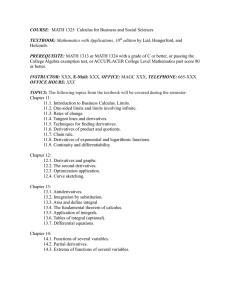 MATH 1325: Business Calculus Course Syllabus