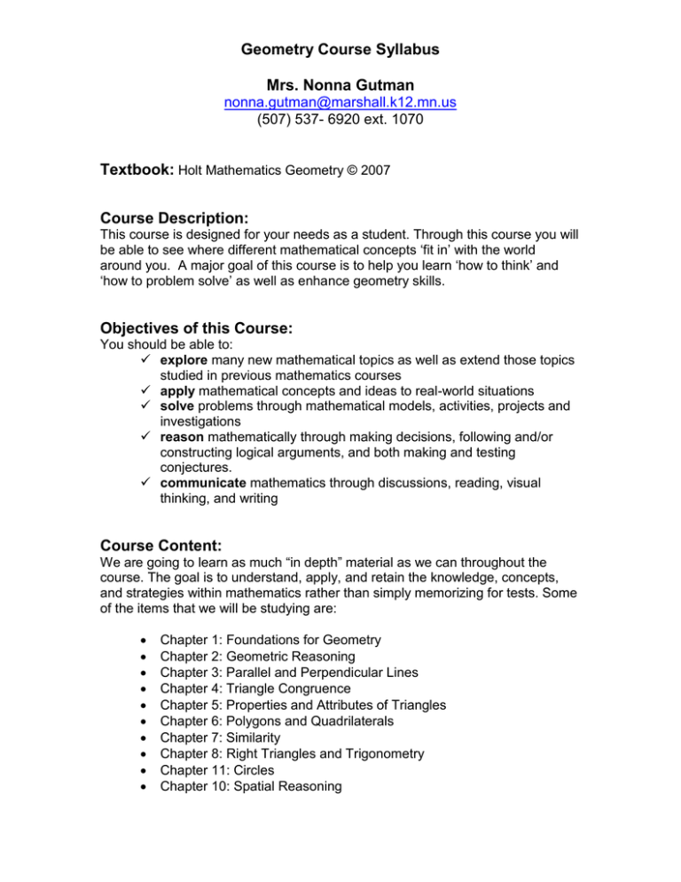 Geometry Course Syllabus - High School