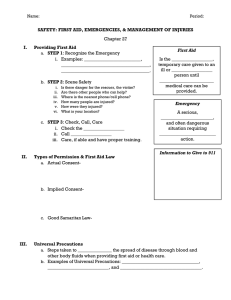 First Aid, Emergencies & Injury Management Worksheet
