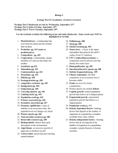 Ecology Part II Vocabulary: Study Guide & Terms
