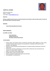 Senior Electrician/Electrical Foreman