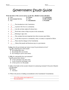 Government Study Guide: Constitution, Branches, & Citizens