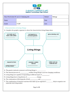 Biology Worksheet: Characteristics of Living Things