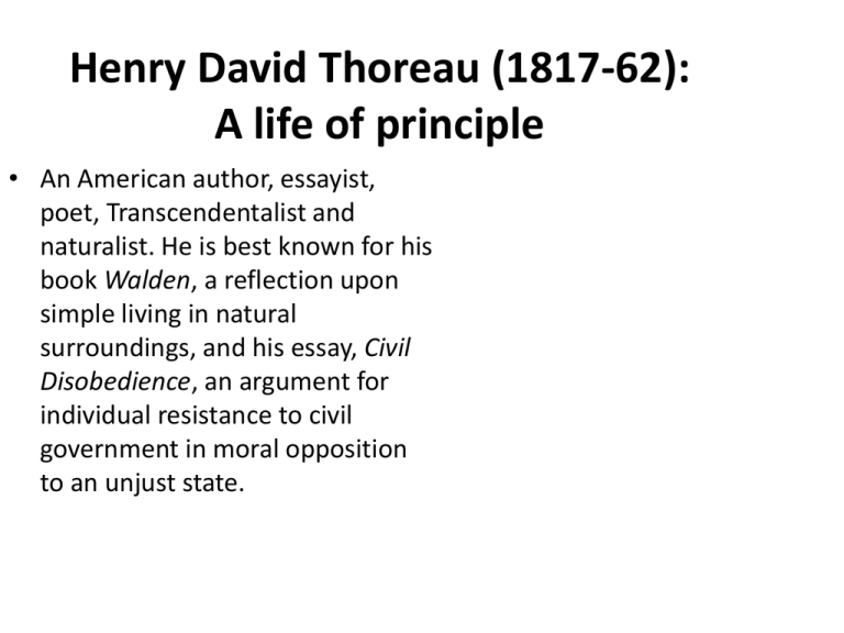 what does thoreau say is the purpose of his essay