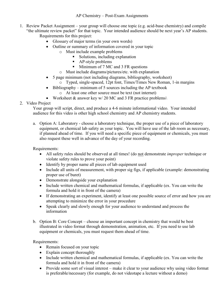 AP Post-Exam Assignments - The Bronx High School of Science