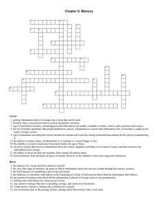 Memory Crossword Puzzle: Psychology Review
