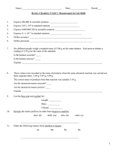 Chemistry I Measurement & Lab Skills Review Worksheet