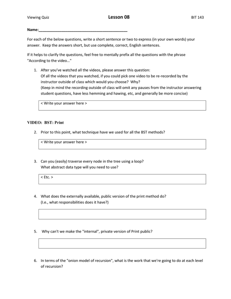 Viewing Quiz