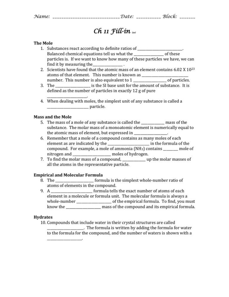 Chapter 11 Fill in Notes