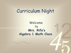 the Algebra 1 Curriculum Night Presentation