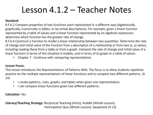 Linear Functions: Teacher Notes for Middle School Math Lesson