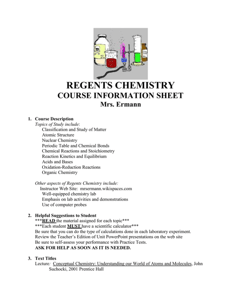 Microsoft Word Chemistry Regents Course Information Sheet