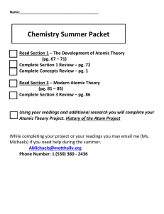 Chemistry Summer Packet: Atomic Theory & History Project