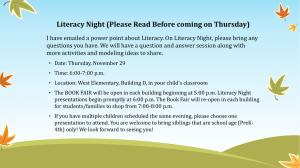 Literacy Night (Please Read Before coming on Thursday)