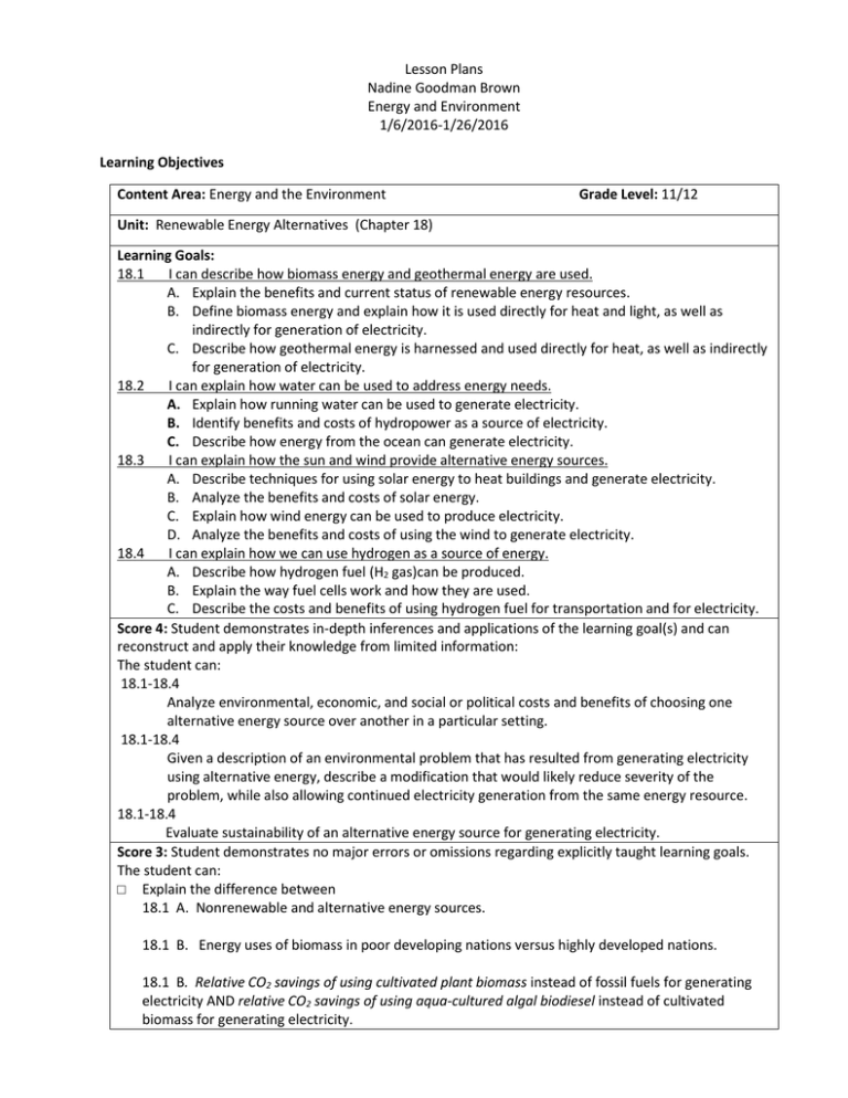 Unit Plan And Learning Goals