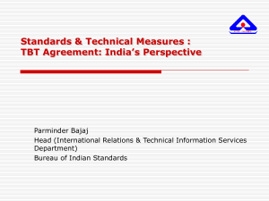 Standards & Technical Measures : TBT Agreement