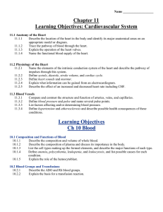 Cardiovascular System & Blood Learning Objectives