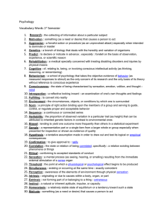 Psychology Vocabulary: 1st Semester Terms