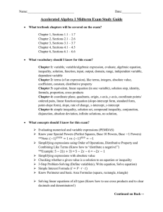 Algebra 1 Midterm Exam Study Guide