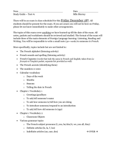 French Test #1 Study Guide: Vocabulary & Grammar