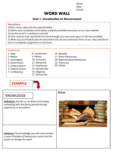 Government Vocabulary Worksheet: Unit 1 Introduction